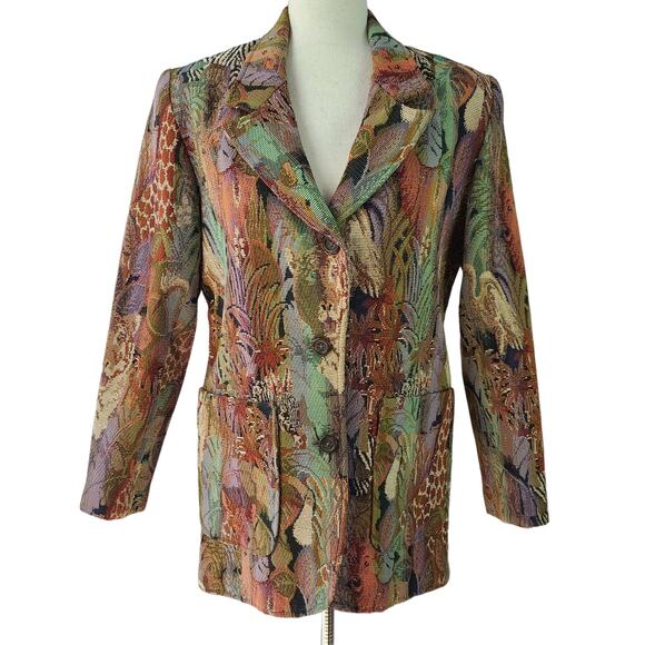 Hill Country Clothiers  Tapestry Jungle Animals BOHO Vintage Blazer Lined Jacket - Picture 1 of 6